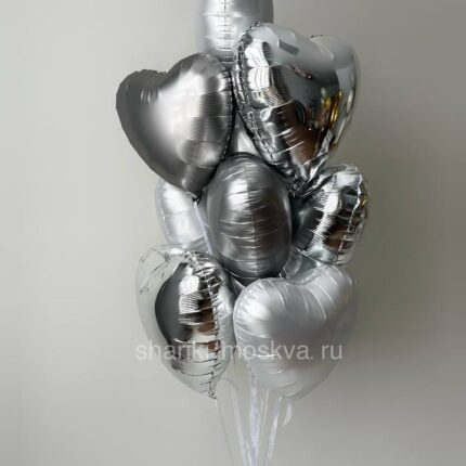 Шары сердца серебро